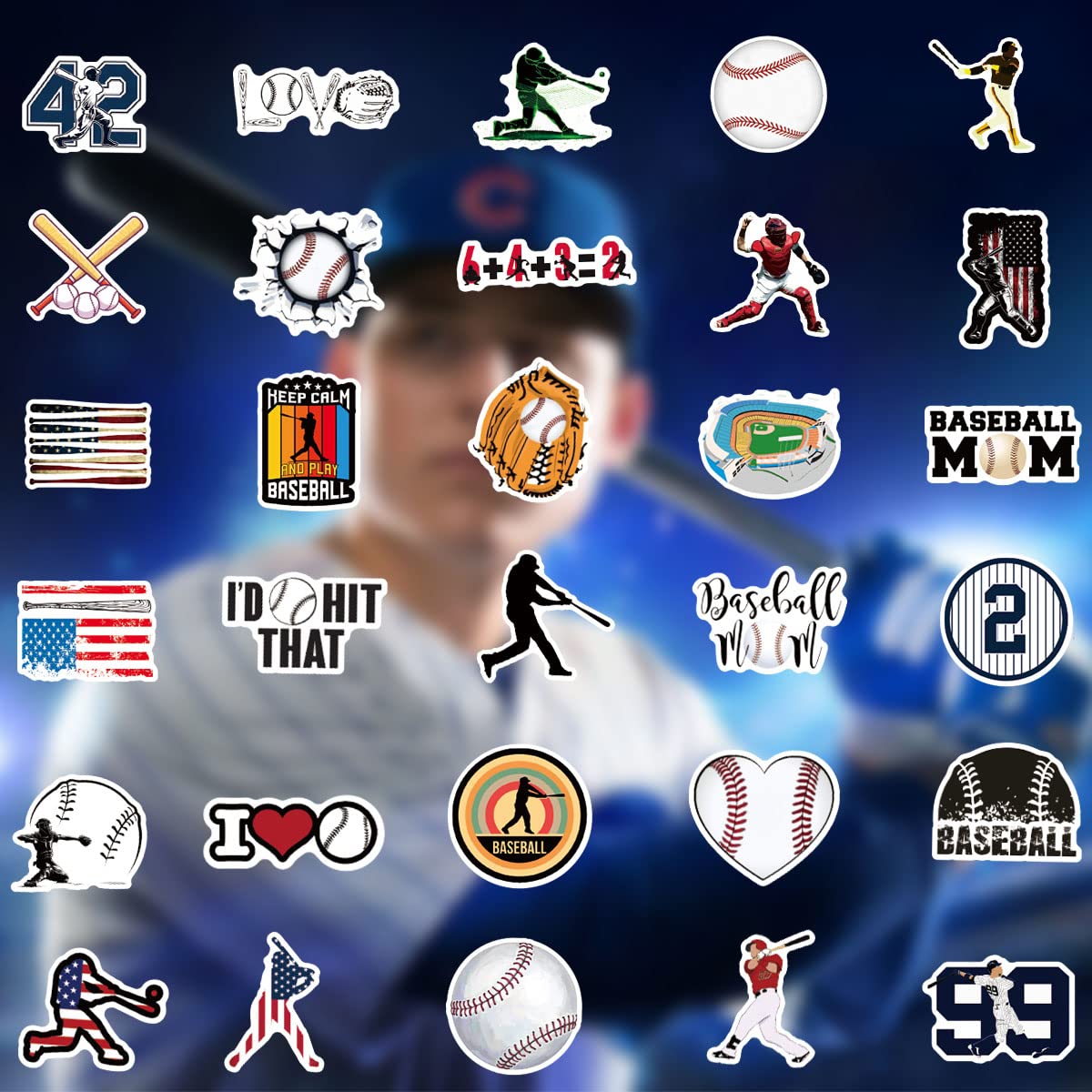 Baseball Stickers 100PCS Sports Baseball Stickers for Water Bottles,Baseball Sticker,Baseball Helmet Stickers Gifts for Boys/Girls,Baseball Gifts for Teen Boys Stickers and Decals(Baseball Stickers)