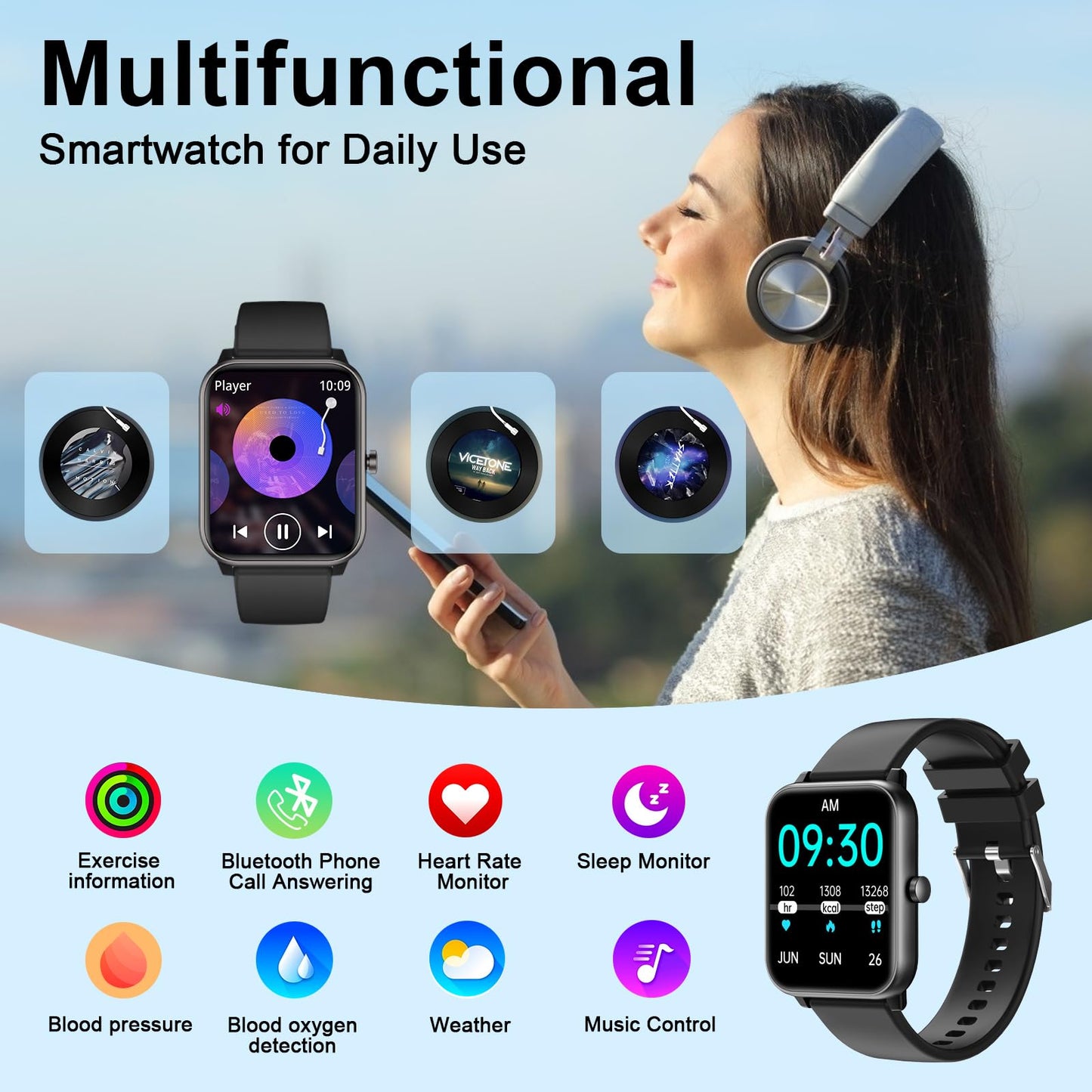 LOJUSIMEH Smart Watch for Men Women 1.9" Bluetooth Call for Smart Phone iOS Android with BP SP (Silver Black)