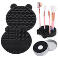 Silicon Makeup Brush Cleaner Mat with Brush Drying manual Make up brush cleaner cleanser machine Cosmetic Brush Cleaning Pad+Makeup Brush Dry Cleaned Quick Color Removal Sponge Scrubber Tool(Black)