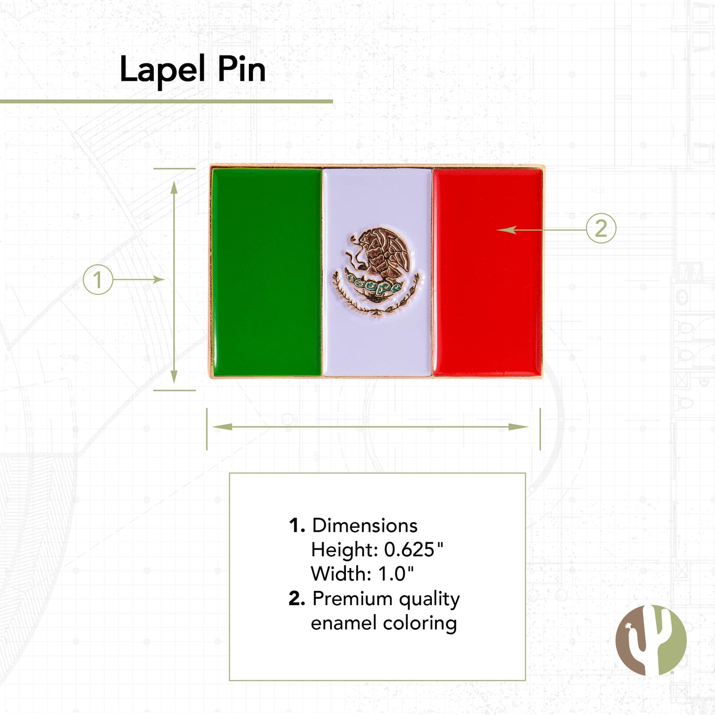 Desert Cactus Mexico Flag Lapel Pin Country Enamel Made of Metal Souvenir Hat Men Women Patriotic Mexican (Rectangle Pin)