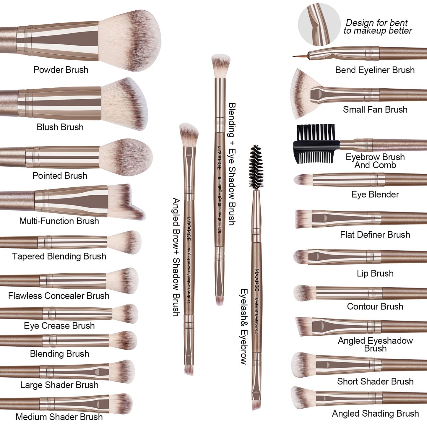 MAANGE Makeup Brush Set 23 Pcs Makeup Brushes Premium Synthetic Make up brushes Professional Face Powder Blush Pointed Eyeshadow Blending Brush Kit, Graduation Gift (Champagne)