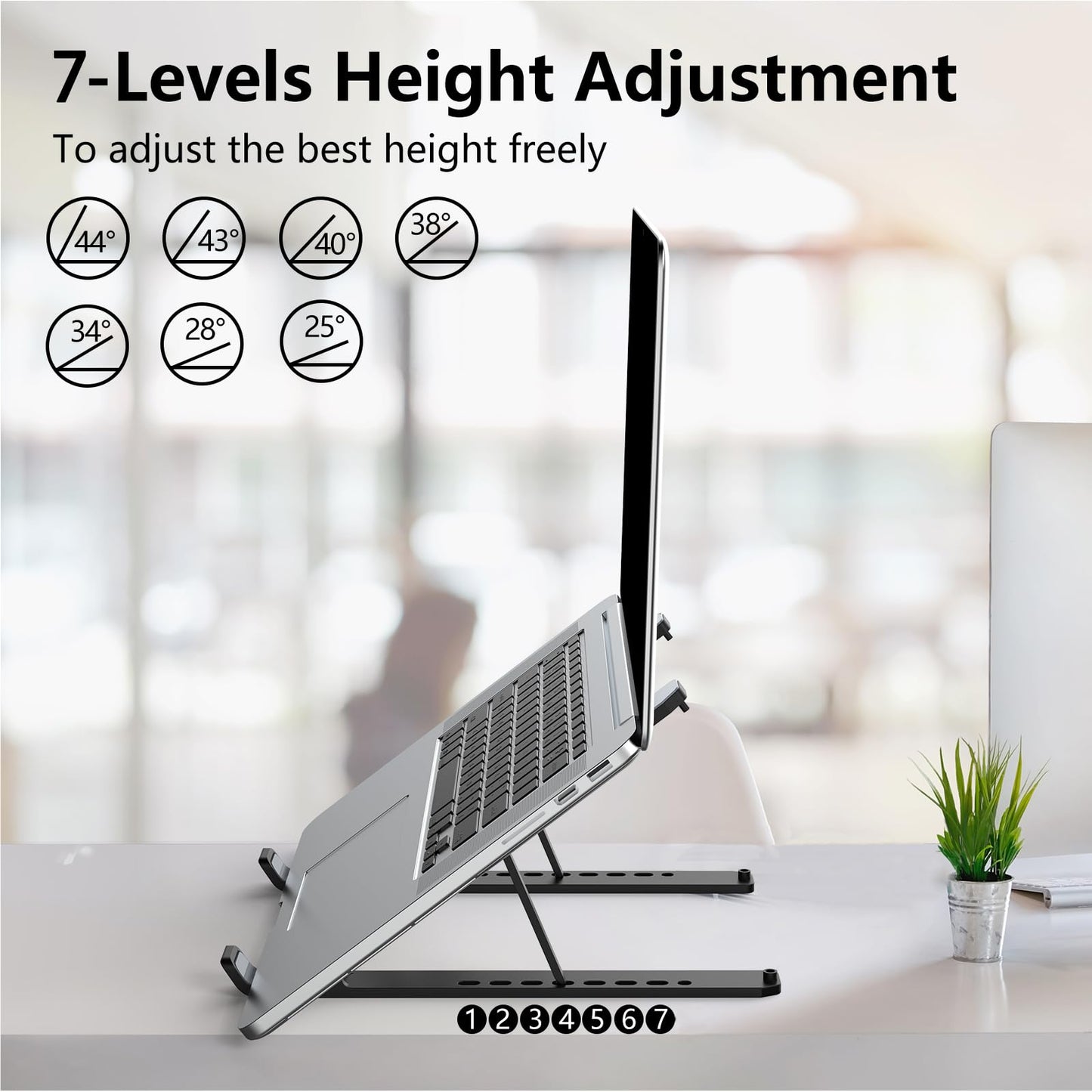 Tonmom Laptop Stand for Desk, Adjustable Laptop Riser ABS+Silicone Foldable Portable Laptop Holder, Ventilated Cooling Notebook Mount Computer Stand for 10-15.6” Laptops,Tablets-Black