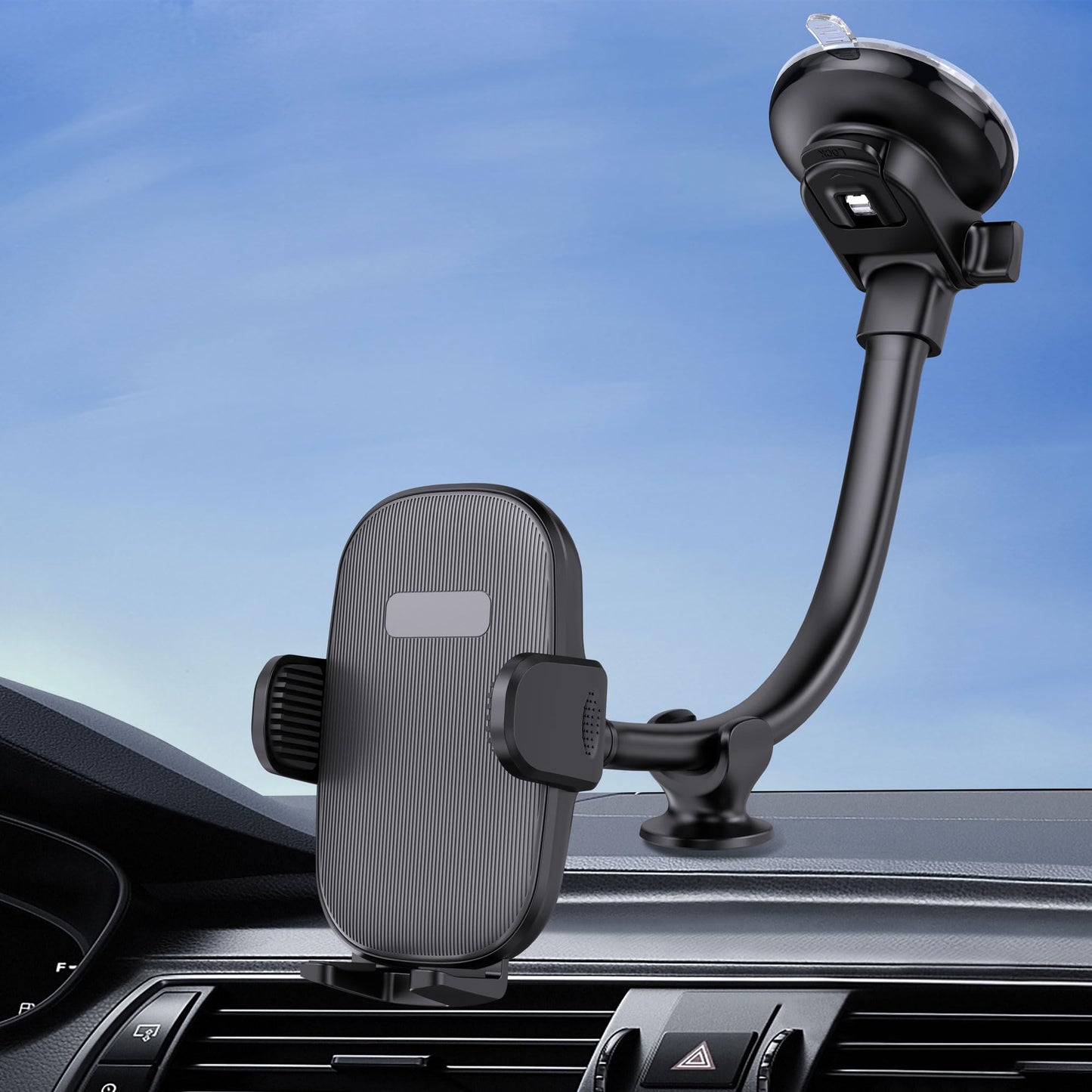 Cell Phone Mount for Car Truck [Gooseneck], Car Phone Holder for Car Windshield/Dashboard/Window, Compatible with iPhone & All Mobile Phones.