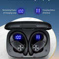 PocBuds Bluetooth Headphones Wireless Earbuds 80hrs Playtime Wireless Charging Case Digital Display Sports Ear Buds with Earhook Deep Bass IPX7 Waterproof Over-Ear Earphones for TV Phone Laptop Black