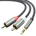 Câble 3,5 mm vers RCA, 16,4 pieds, adaptateur audio auxiliaire 2 RCA mâle vers RCA en nylon tressé, répartiteur en Y, cordon auxiliaire RCA, connecteur 1/8 vers RCA, compatible avec iPhone, smartphones, MP3, tablettes, haut-parleurs, home cinéma