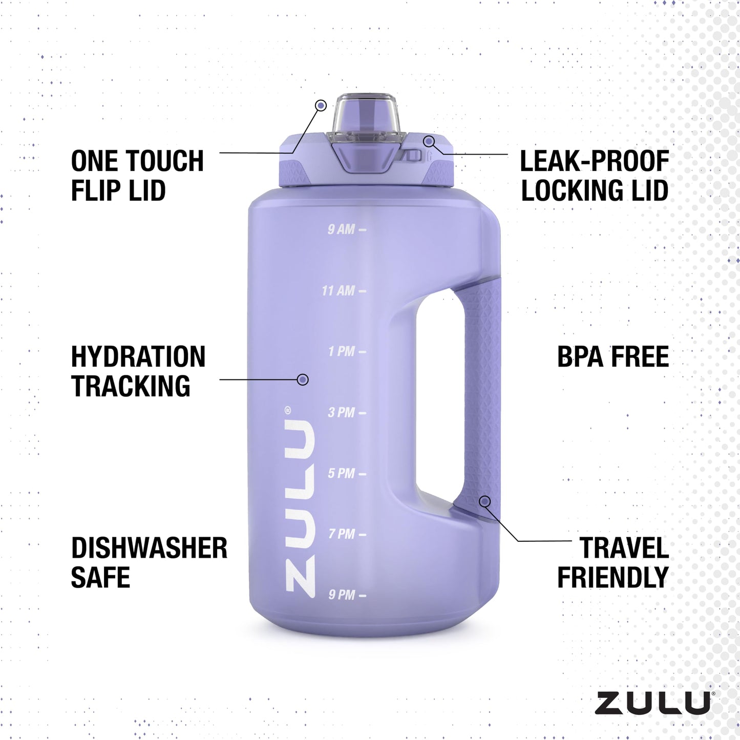 ZULU Goals 64oz Large Half Gallon Jug Water Bottle with Motivational Time Marker, Covered Straw Spout and Carrying Handle, Perfect for Gym, Home, and Sports, Tropical Violet