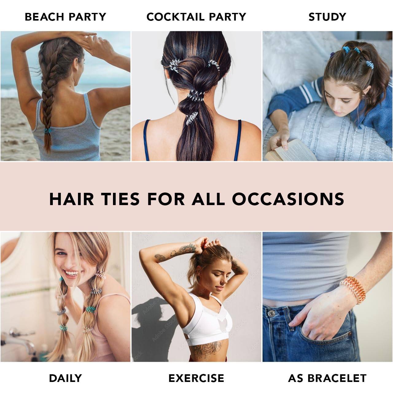 Kitsch Spiral Hair Ties for Women - Creaseless and Dent-free Coil Hair Ties | No Damage, Phone Cord Coils | Made of Flexible and Durable Plastic | Ideal for Daily Use - 8pcs (Brunette)