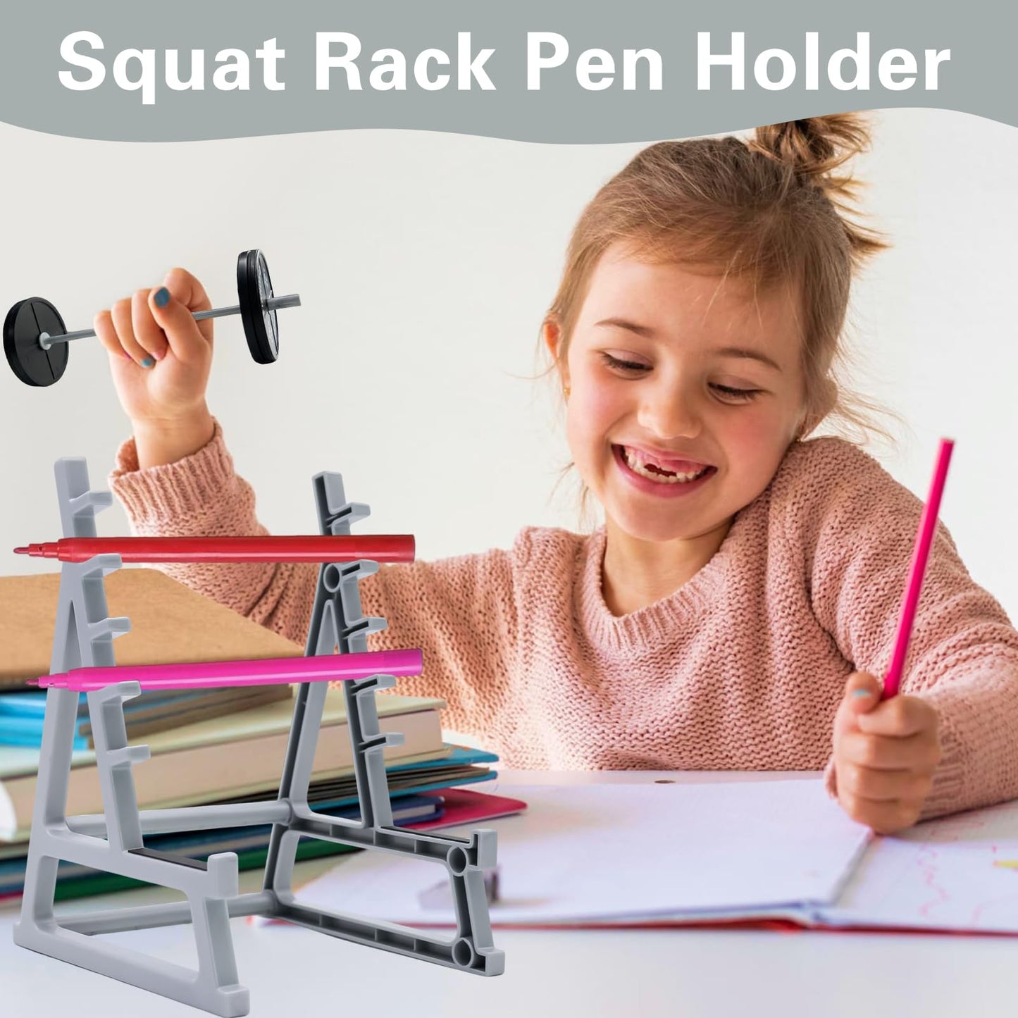 Squat Rack Pen Holder for Desk,Fun Desktop Accessories for Office,Augenster Barbell Rack Pen Holder Gym Theme Unique Organizer for Men,Home Mini Plastic Weight Rack Pencil Holders for Funny Gift