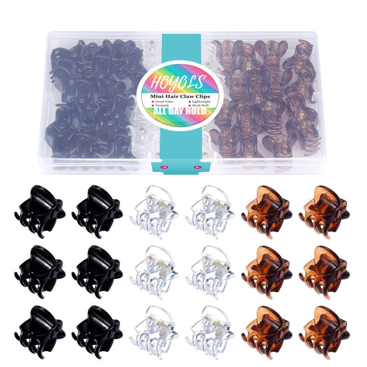 Hoyols 48pcs Mini Hair Clips, Small Hair Claw Clip for Women Girls, Black White Brown Assortment for Fine Curly Medium Thick Plastic Claw Pin-Free Bulk (Classic Color)