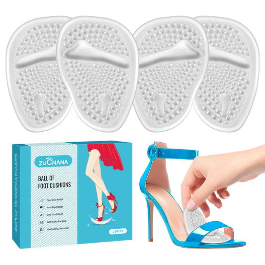 ZUCNANA Ball of Foot Cushions (2 Pairs Gel Shoe Inserts), Heel Inserts for Women, Non Slip Heel Pads, Heel Cushions for Foot Pain Relief and Comfort | One Size Fits Any (Clear)