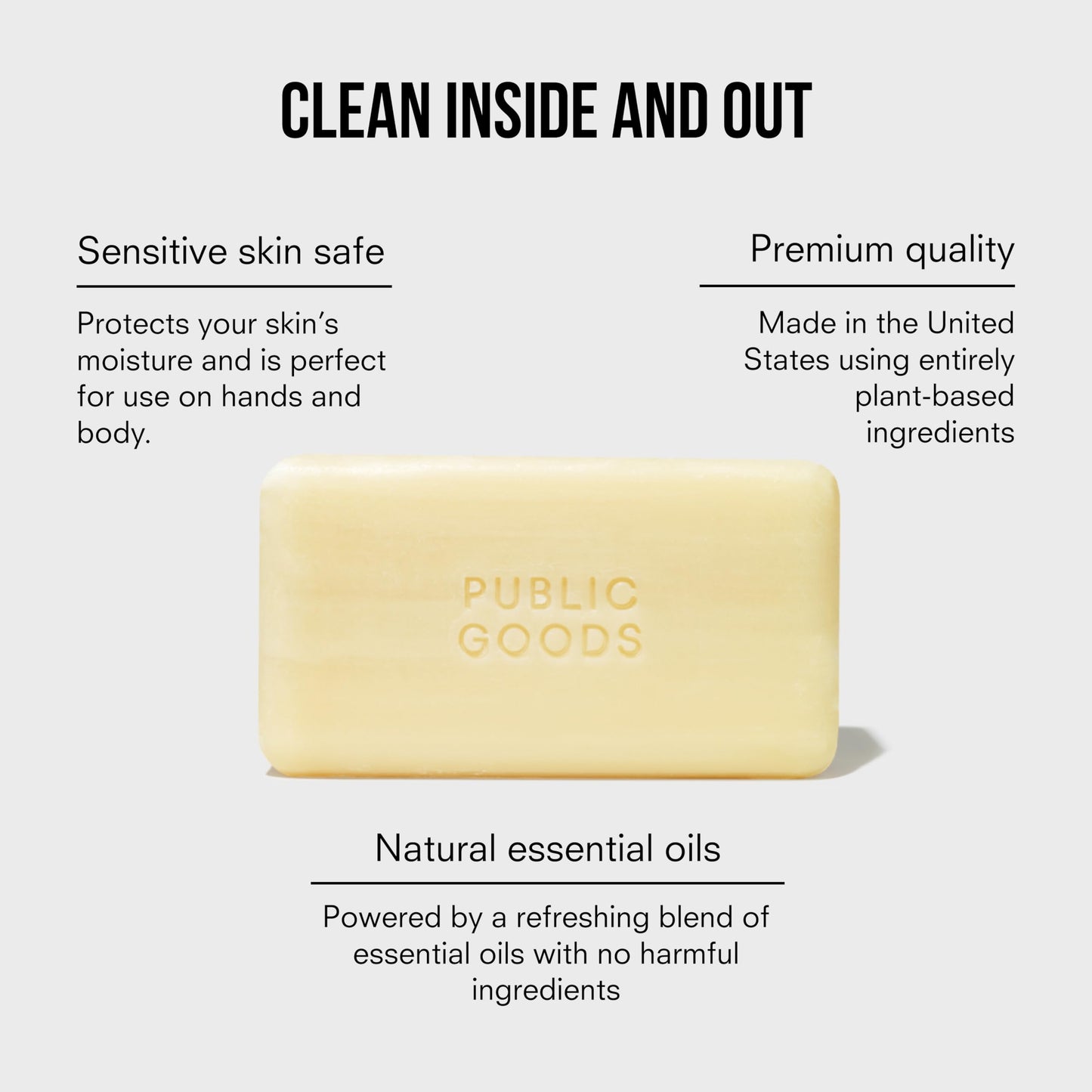 Public Goods Bar Soap for Women & Men | Hand & Body Soap for Sensitive Skin | Natural Fragrance from Organic Essential Oils | Non Toxic Soap for Bath & Shower | Vegan Friendly | Made in USA | 5 Oz