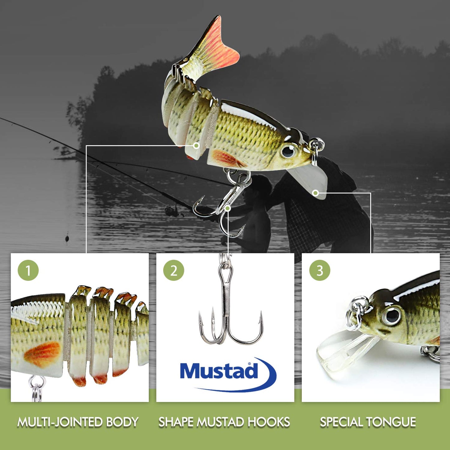 Señuelos de pesca TRUSCEND para agua dulce y salada, Swimbait realista para lubina, trucha, pez luna, señuelo de pesca de superficie, increíbles regalos de pesca para hombres, equipo de pesca imprescindible para la familia