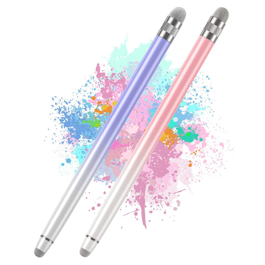 2PCS Stylus Pens for Touch Screens,Stylus Pen for iPhone/iPad/Tablet Android/Microsoft Surface,Compatible with All Touch Screens(White Pink/White Purple)