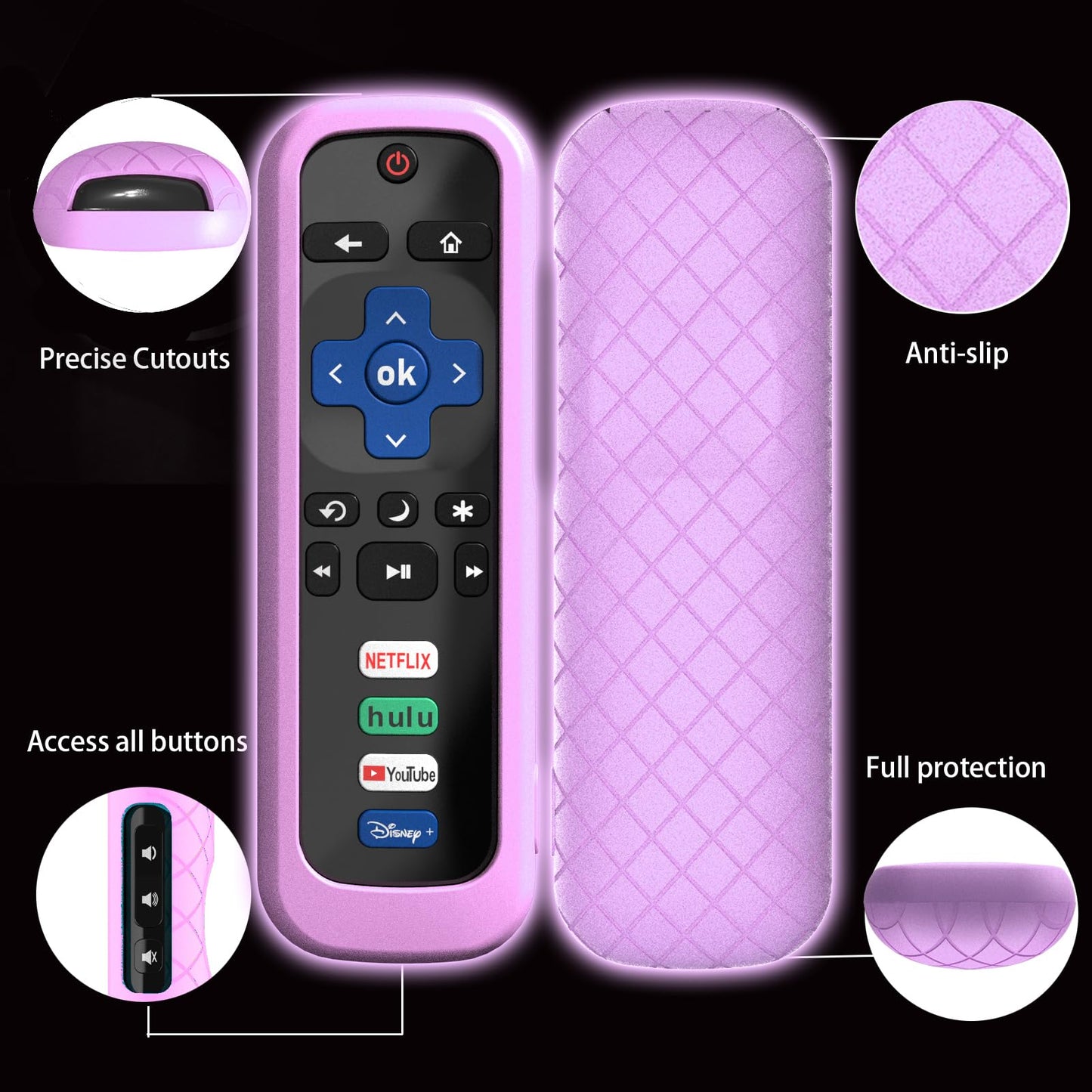 3Pack Cover for Roku Stick Remote, Case Compatible with Hisense TV Controller, Silicone Sleeve for TCL Smart TV Control Holder Glow in The Dark Purple Blue Red