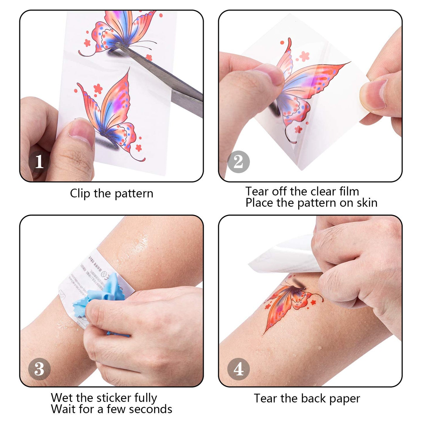 Autocollants de tatouage temporaires 3D papillons et fleurs, tatouages ​​d'art corporel colorés pour femmes et enfants, 126 pièces