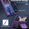 Viaotaily for Samsung Galaxy Z Fold 4 Case with Card Holder & Slide Camera Cover, Built-in Screen Protector & Hinge Protection, Shockproof Durable Wallet Phone Case for Galaxy Z Fold 4, Dark Purple