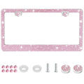 Cadre de plaque d'immatriculation Amiss Bling pour femme, 1 paquet de strass fabriqués à la main en cristal de qualité supérieure en acier inoxydable, accessoires de voiture en acier inoxydable avec capuchons à paillettes diamantées (rose)