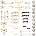 36 Pcs Pearl Brooch Pins Sweater Shawl Clip Neckline Safety Pin Faux Rhinestones Brooches for Women Clothing Dress Pants Skirt Waist Decoration Accessories