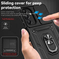 for Samsung Galaxy A15 5G Case with Camera Lens Cover HD Screen Protector, Dual Layer Military-Grade Drop Tested Magnetic Ring Holder Kickstand Protective Phone Case for Samsung Galaxy A15 5G (Black)