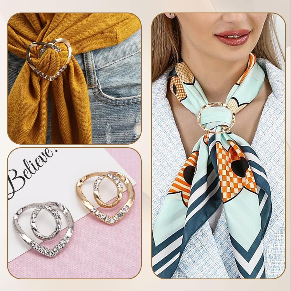 4PCS Scarf Ring Clip - T-shirt Ties Clips Clothes Corner Knotted Button for Women Fashion Metal Round Circle Shirt Clip Buckle Clothing Ring Wrap Holder Loose Tshirt Clothes Scarf Buckle(Gold)