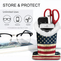 Fintie Plush Lined Eyeglasses Holder with Magnetic Base- Premium Vegan Leather Glasses Stand Case, US Flag