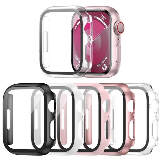 Haojavo 5 Pack Case with Tempered Glass Screen Protector for Apple Watch Series 9 8 7 41mm, PC Hard Ultra-Thin Slim Fit Scratch Resistant Bumper Protective Cover for iWatch S9 S8 S7 41mm Accessories