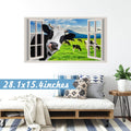 Funny Cow Wall Decals Peeking Cow Wall Sticker Peel and Stick Decals 3D Fake Window Cow Print Decor Stickers Cow Wall Art Rustic Farm Animal Vinyl Stickers for Living Room Bedroom Farmhouse Art Decor