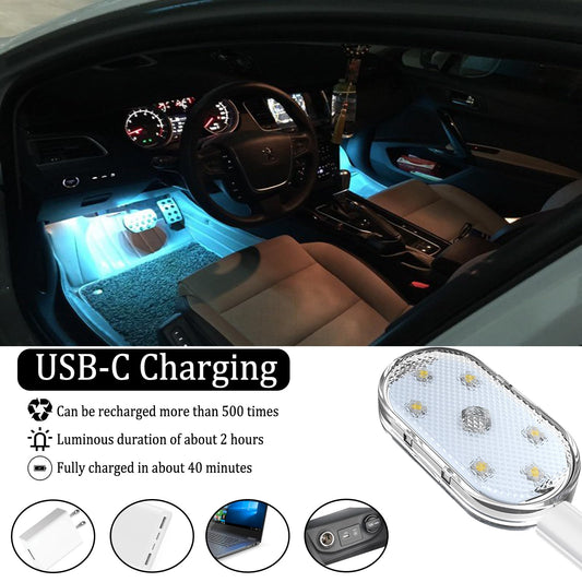 ZWYYTHC 4 Pack 7 Colors Magnetic Car Interior Ambient Lights Wireless, Mini USB C Rechargeable Car Led Lights Interior with 6 Bright Led Lamp Beads Car Sound Control Light for Car Decor