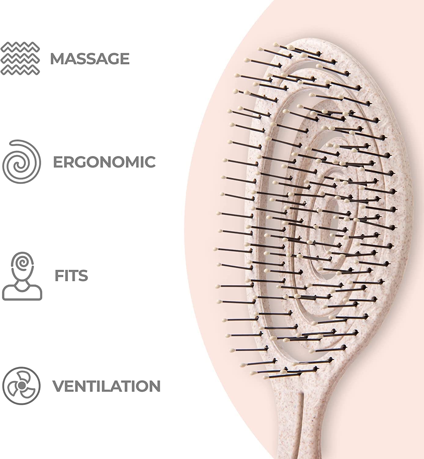 Ninabella Organic Detangling Hair Brush for Women, Men & Children - Does not Pull on Hair - Hair Straightening Brushes for Straight, Curly & Wet Hair - Unique Spiral Hairbrush