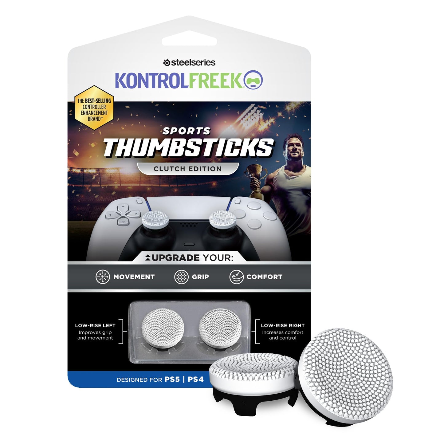 KontrolFreek Clutch for PlayStation 5 (PS5) and PlayStation 4 (PS4) Controller | Performance Thumbsticks | 2 Low-Rise Concave | Black & White