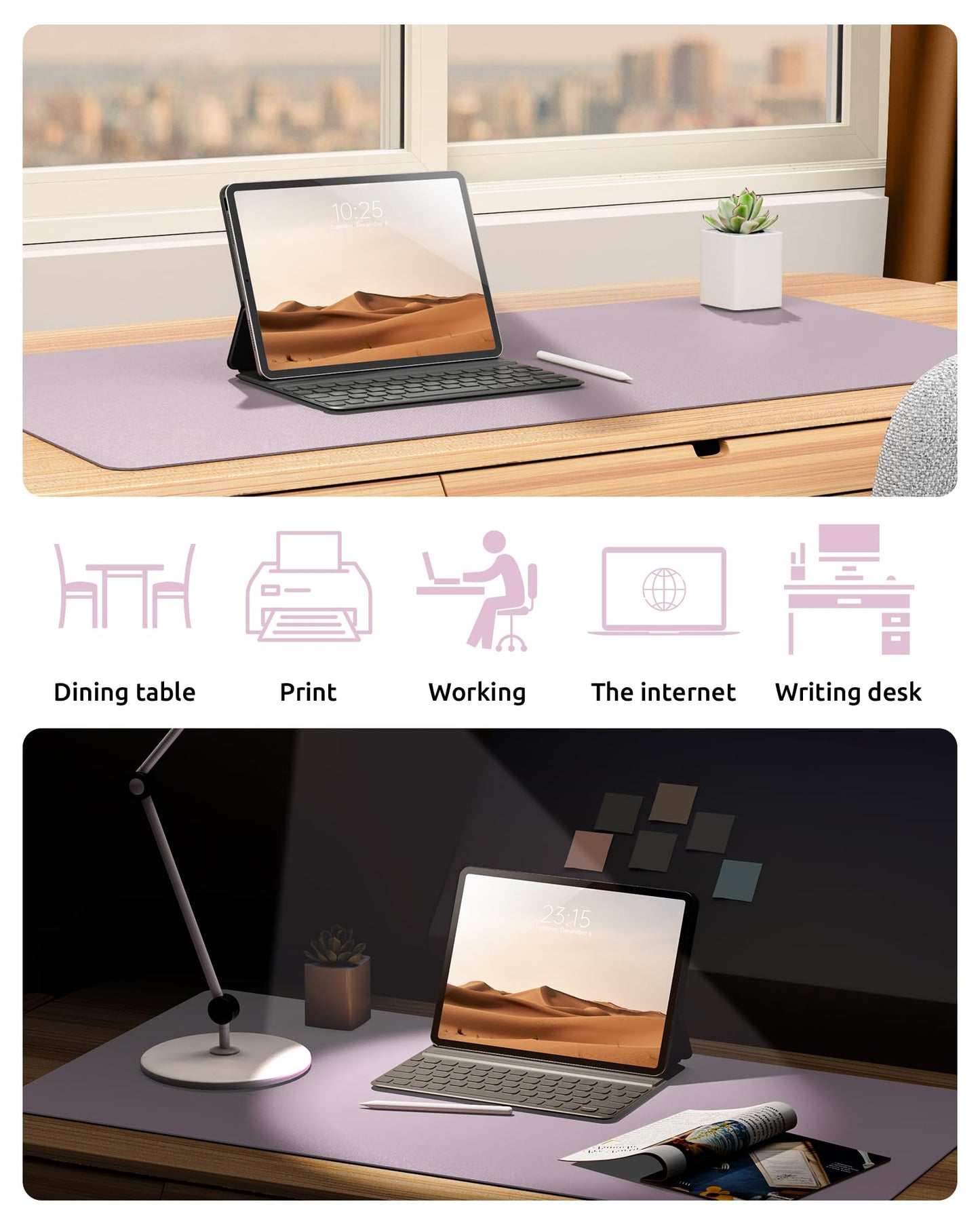 YSAGi Leather Desk Pad Protector, Office Desk Mat, Large Mouse Pad, Non-Slip PU Leather Desk Blotter, Laptop Desk Pad, Waterproof Desk Writing Pad for Office and Home (Grayish Lavender, 23.6" x 13.8")