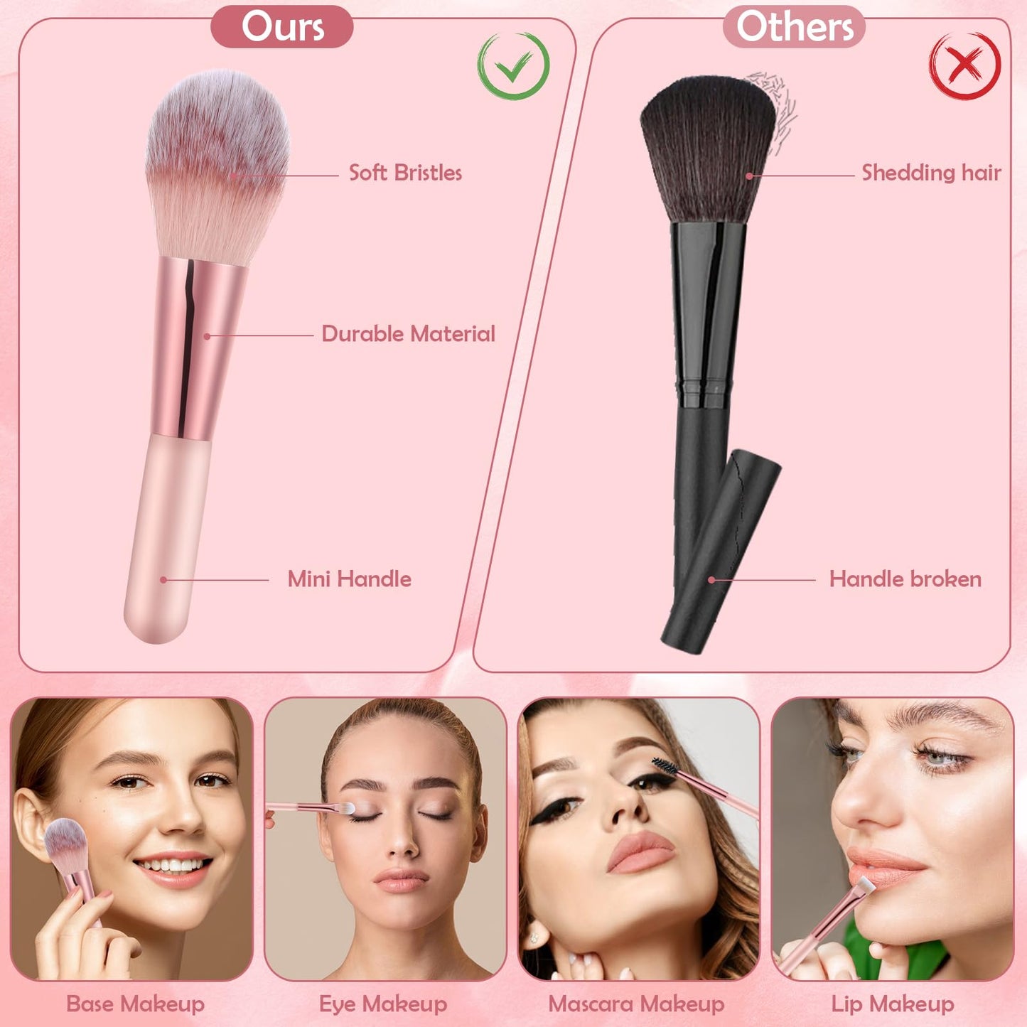 14 Pcs Small Travel Makeup Brush Set Portable Pink Make up Brushes with Case,5 Pcs Makeup Sponge,Valentine's Day Gift,Mother's Day Gift for Foundation Powder Concealers Eye Shadows(Pink)