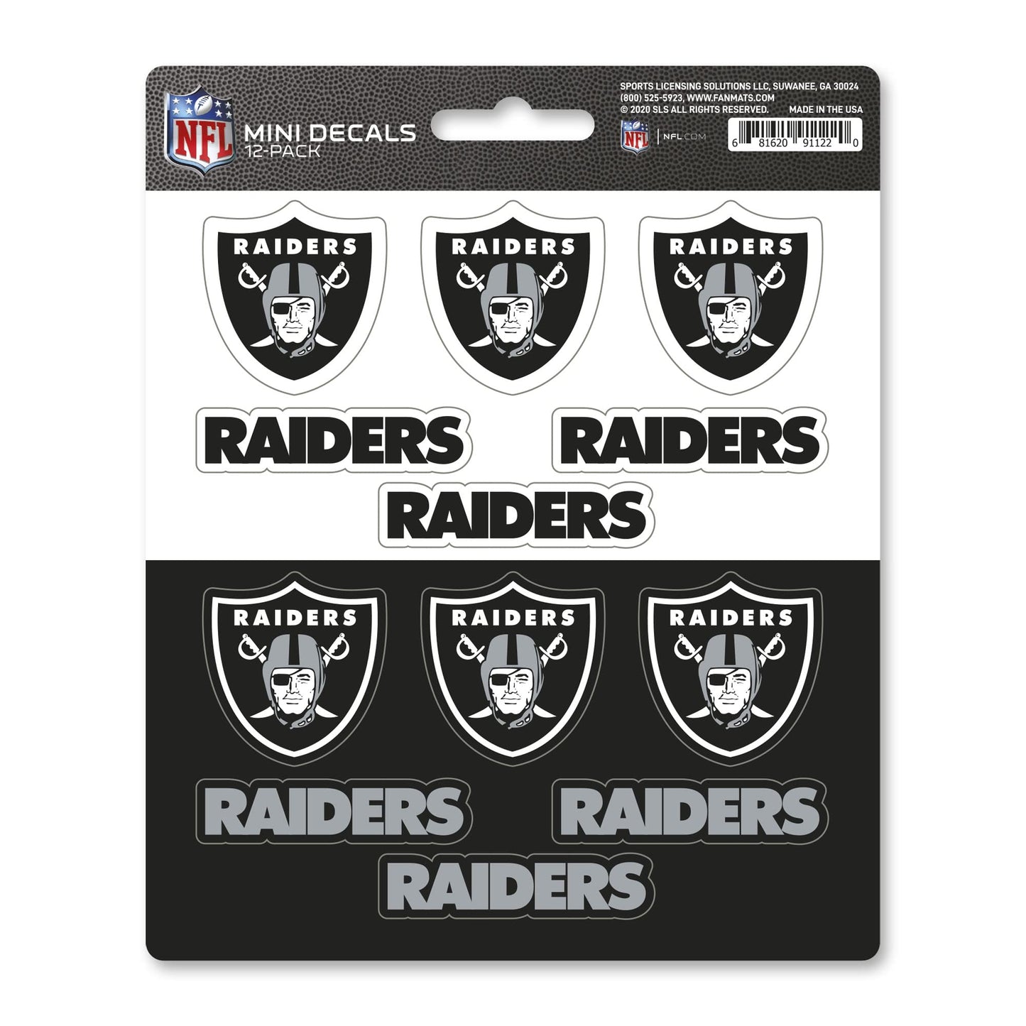 FANMATS 61131 NFL - Las Vegas Raiders 12 Count Mini Decal Sticker Pack 5 x 6.25 in.- Great Gift for Sports Fans - Works On Hard Surfaces - for Homes, Cars, Trucks, SUVs.