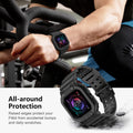 amBand Compatible for Fitbit Versa 4/3/2/ Fitbit Versa Lite/Fitbit Sense 2/ Fitbit Sense Bands with Case, Protective Smartwatch Case Strap Rugged Sport Protector Wristbands Men Black