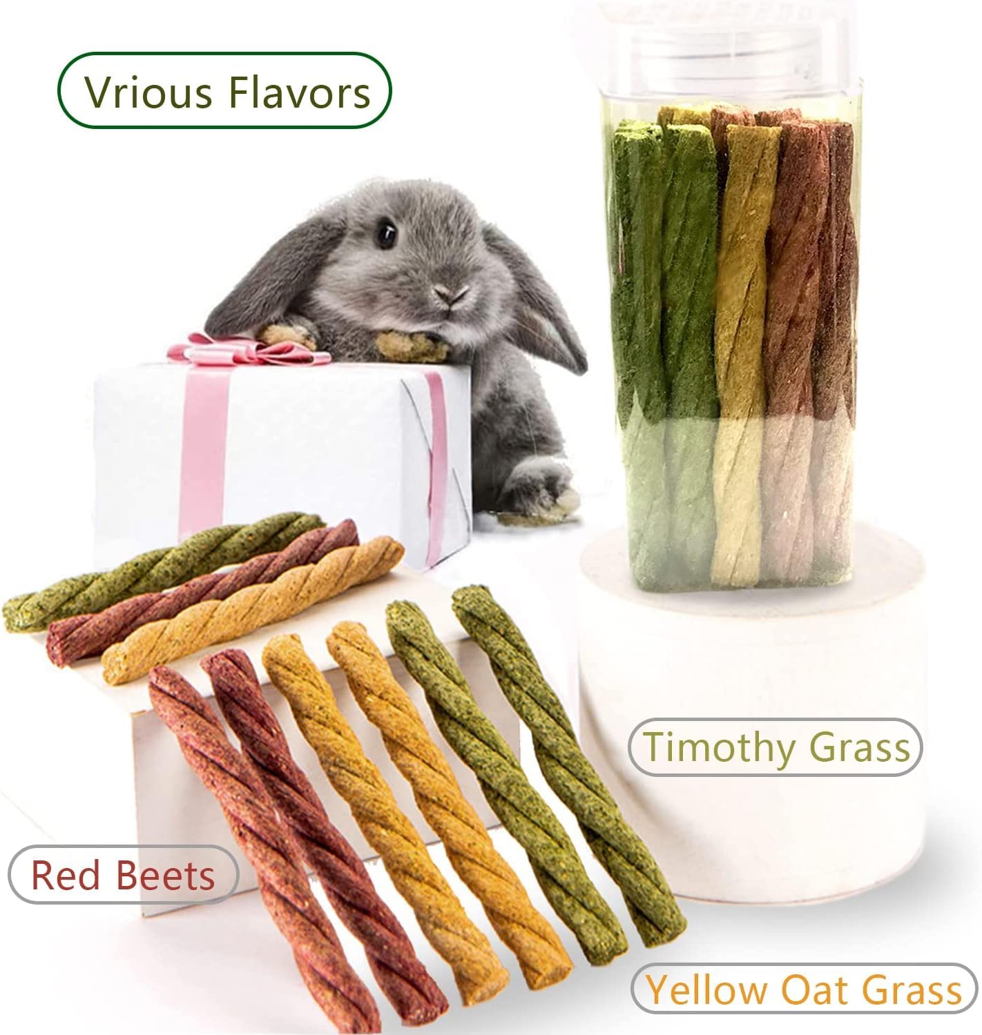 Flourithing 20 Pcs Teething Twist Guinea Pig Chews Guinea Pig Treats Rat Chew Toys Rabbit Chew Hamster Sticks Chinchilla Chew Sticks Guinea Pig Chew Toys