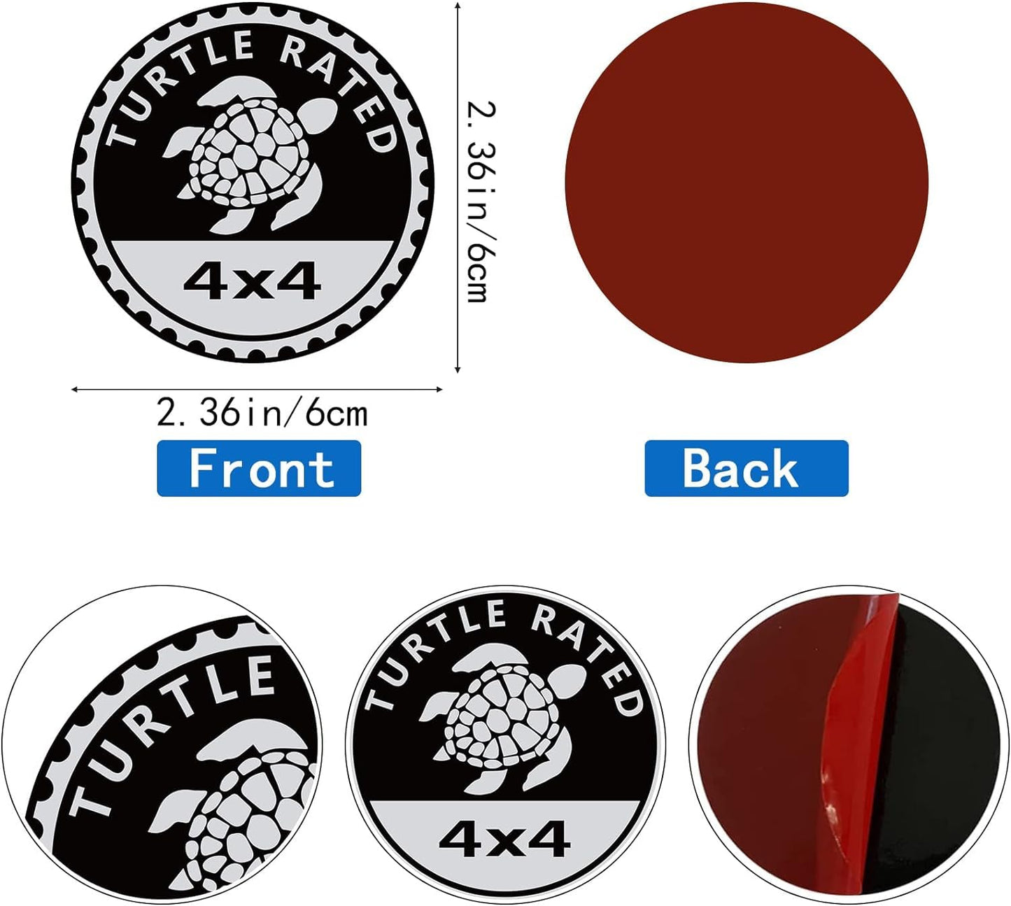 1Pc Black Exterior Accessories, Turtle Badge Rated Car Emblem, 4 x 4 Metal Automotive Badge 3D Metal Car Badges Emblems Round Emblem Decals, Car Badge Decals Stickers, Trucks SUV Badge,Automotive