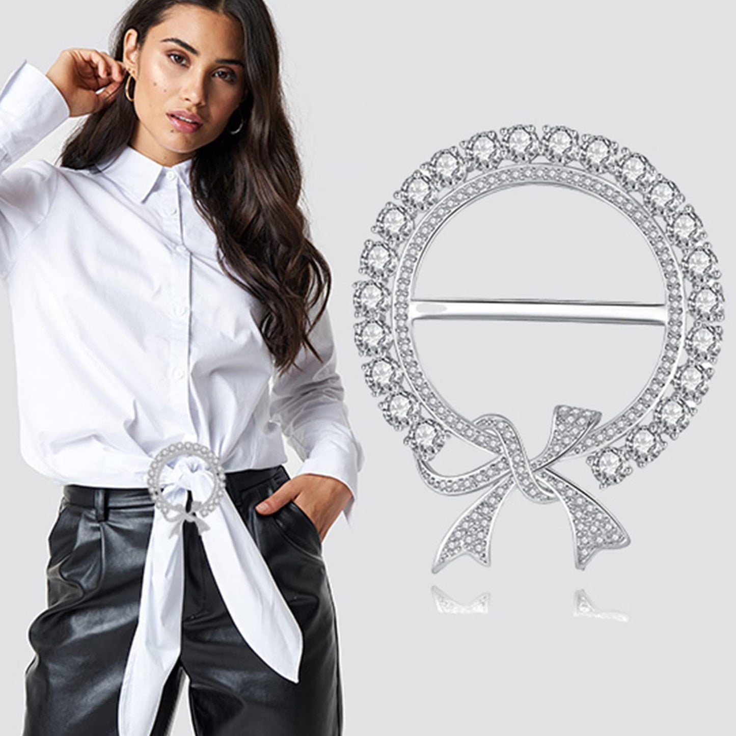 6PCS Silk Scarf Ring Clip T-shirt Tie Clips for Women Fashion Metal Ring Scarves Clasp Waist Buckle for Shirts Clothing Silver Zinc Alloy Clothing Ring Wrap Holder