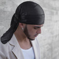 Medsuo Black Silky Durag Cap Head Wrap Ultra-Soft Breathable Wrinkle Free Satin Durag for 360 Waves, Braids, Locs, Wide Long Tail Doo Rag Premium Silk Du Rag for Men and Women