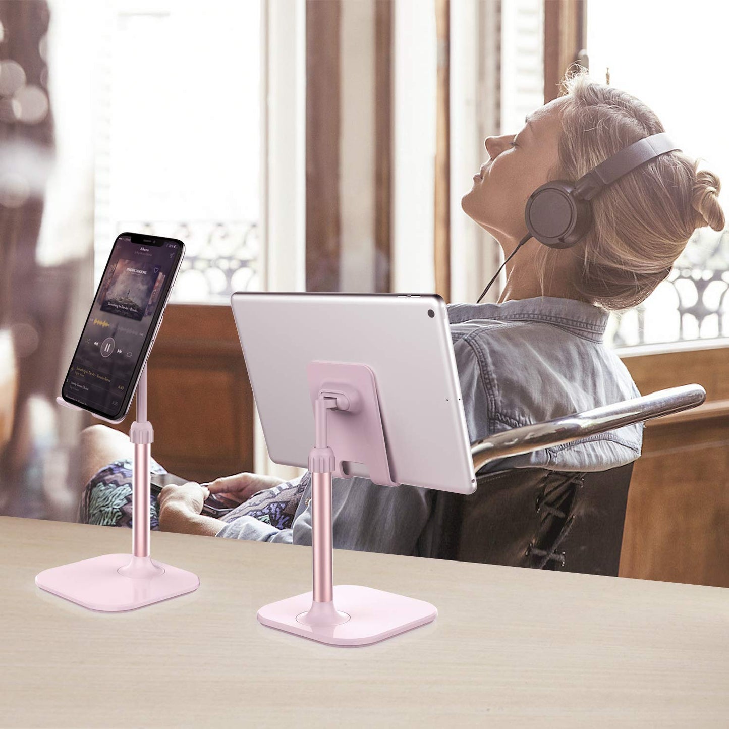 Doboli Cell Phone Stand, Phone Stand for Desk, Phone Holder Stand Compatible with iPhone and All Mobile Phones Tablet, Christmas Stocking Stuffers Gifts for Adults Women Men Mom Wife, Pink