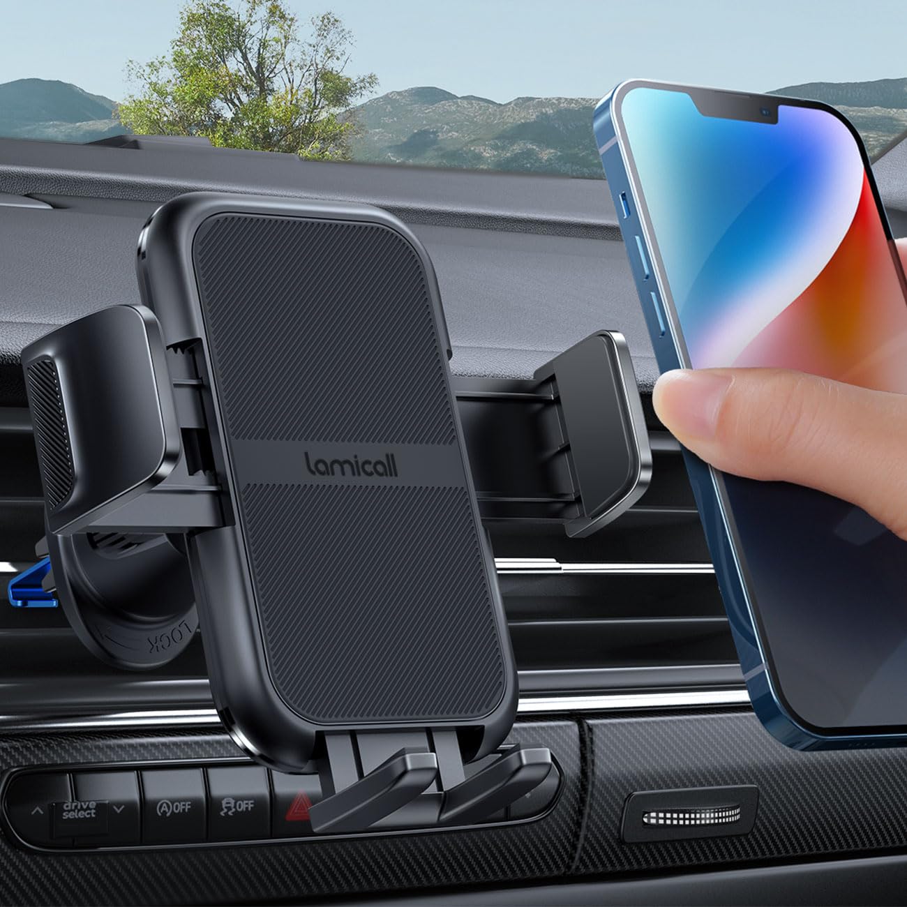 Lamicall 2024 Wider Clamp & Metal Hook Car Phone Holder Vent [Thick Cases Friendly] Phone Holders for Your Car Mount Automobile Hands Free Cradle Air Vent for iPhone 16 15 14 13 Pro Max Smartphone