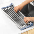 MECHEER Over The Sink Dish Drying Rack, Roll Up Dish Drying Rack Kitchen Dish Rack Stainless Steel Sink Drying Rack, Foldable Dish Drainer, Gray