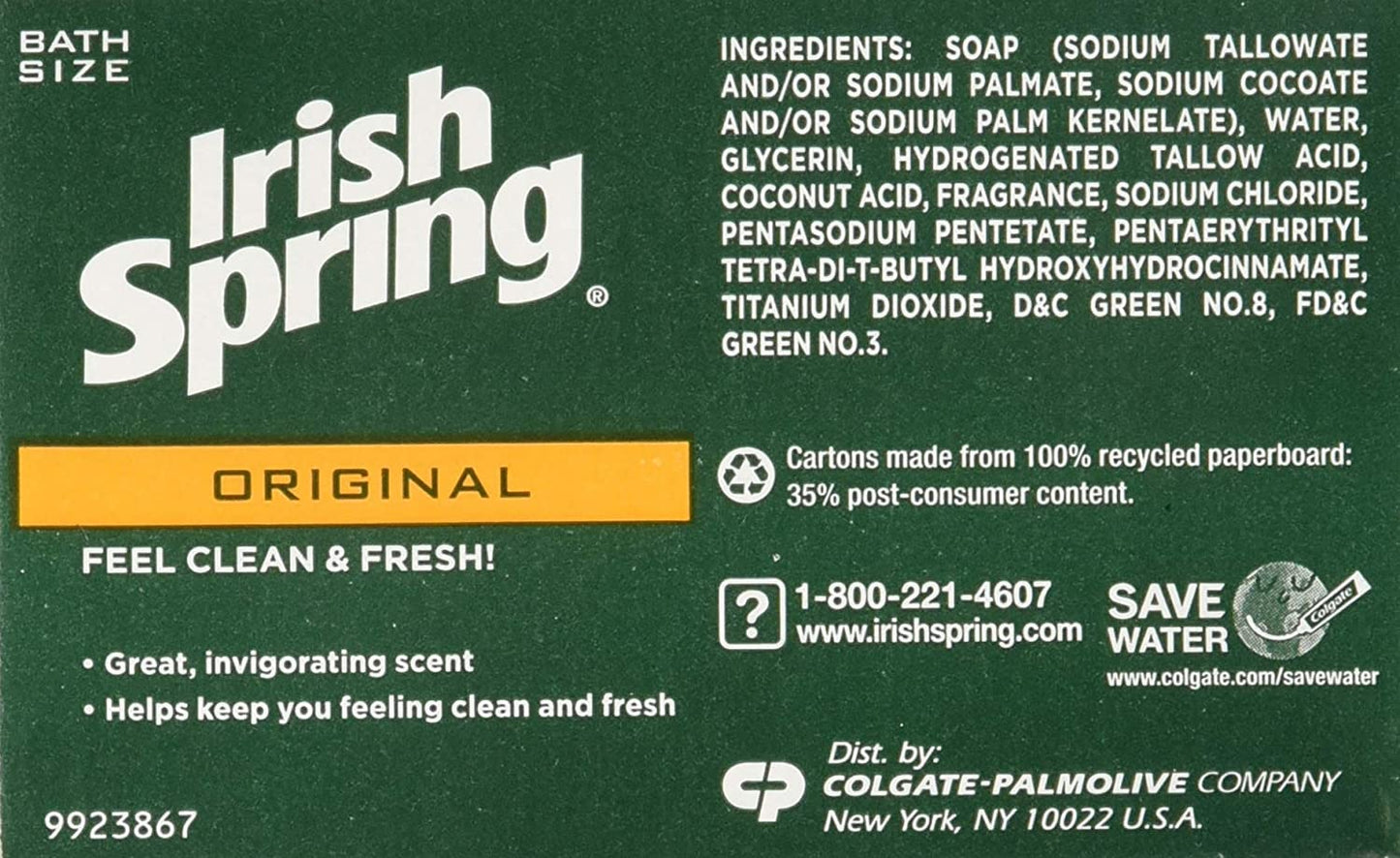 Irish Spring Original Scent Bar Soap 3.2 oz. Pack of 2