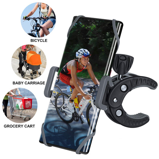 nyatek Bike Phone Mount, Universal Cell Phone Holder Clamp Mount for Stroller Scooter Treadmill Golf Cart Push Cart Motorcycle Handlebar Compatible with iPhone 16，15 ，14 and More Phone