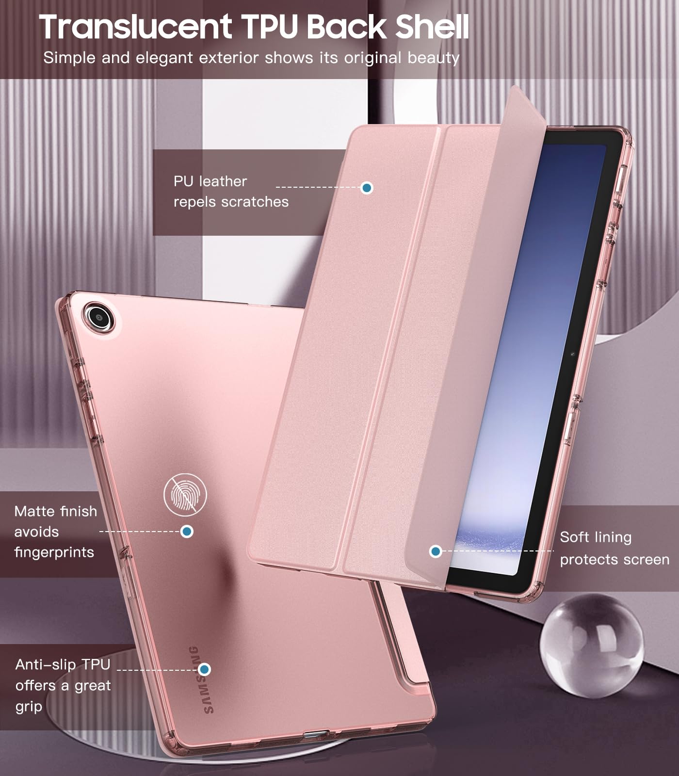 TiMOVO Case for Samsung Galaxy Tab A9+/A9 Plus 11" 2023, Slim Soft TPU Translucent Frosted Back Protective Cover for Galaxy Tab A9+ Tablet SM-X210/X216/X218, Auto Wake/Sleep, Rose Gold