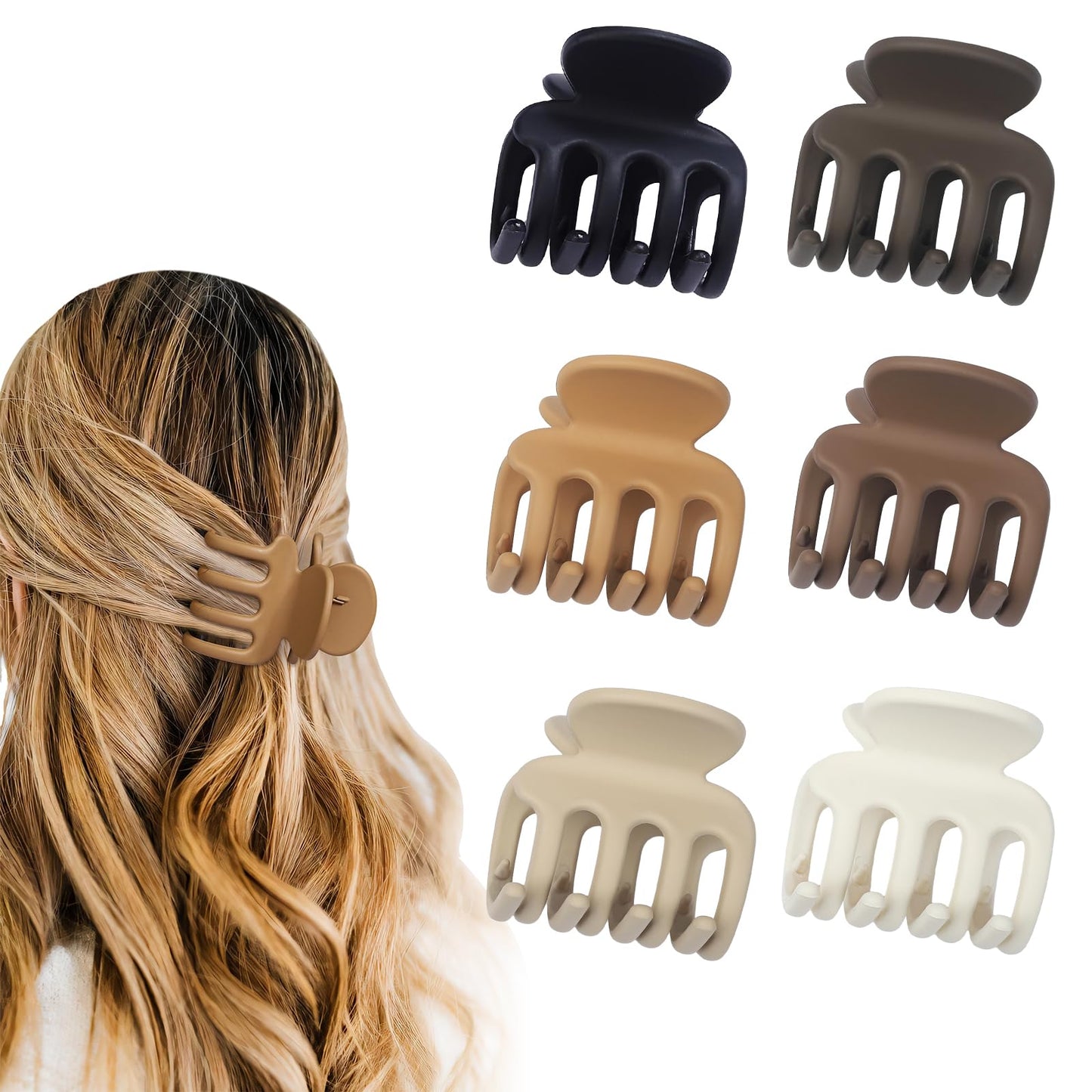 USDNICE 6 Pcs Hair Clips Small Claw Clips for Thin Hair Medium Matte Non-slip Hair Accessories for Women and Girls (Coffee)