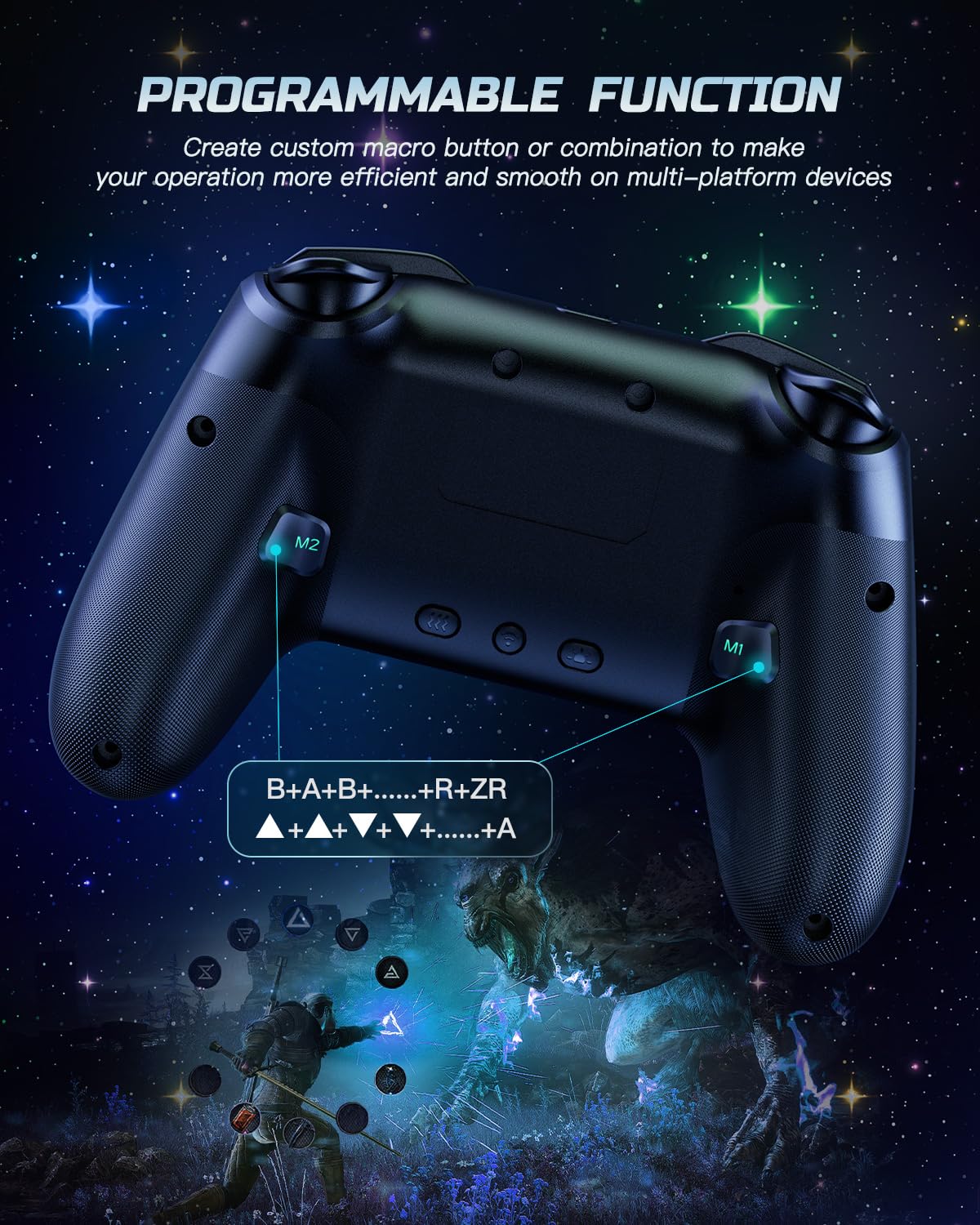 VOYEE Switch Controller, LED Star Wireless Pro Controllers Compatible with Lite/OLED, Multi-Platform Windows PC/IOS/Android with 9 Colors RGB Light/Programmabele/Vibration/Turbo/Wakeup