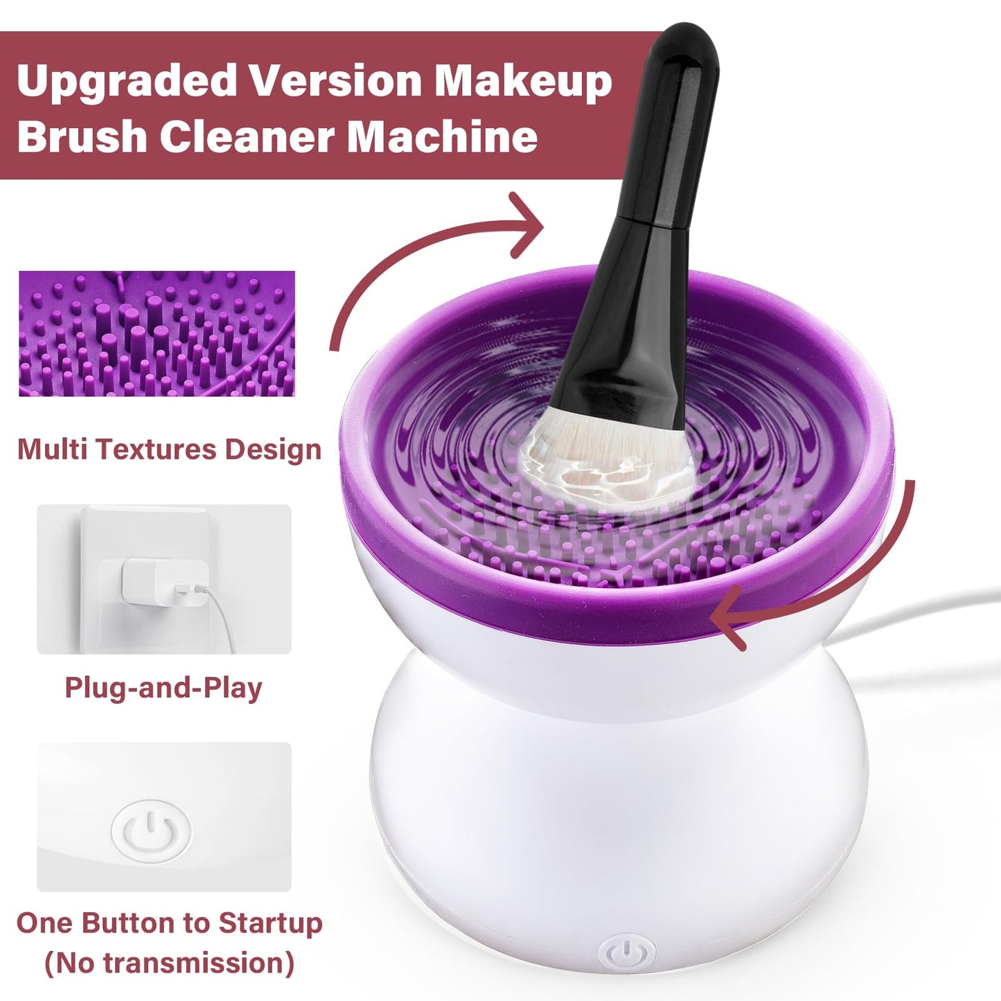 Makeup Brush Cleaner, Travel Automatic Makeup Brush Cleaner Machine with Make Up Brush Cleanser for Makeup Brush, Makeup Sponge, Powder Puff, All Size Makeup Brush Set