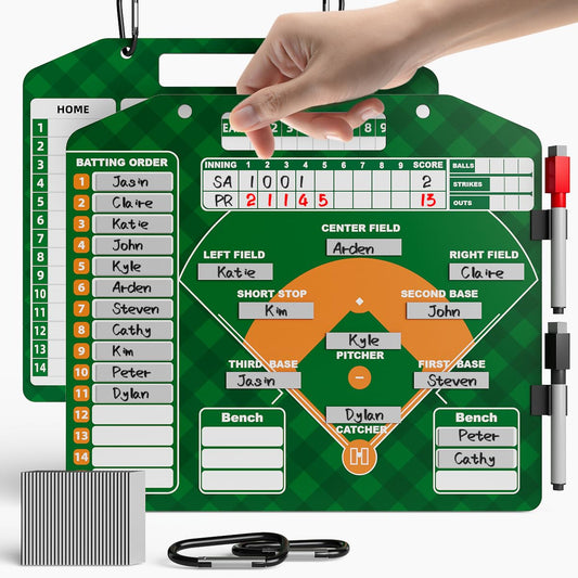 POVZCV Magnetic Baseball Lineup Board for Dugout, Double-Sided Baseball Dry Erase Coaching Broad with 30pcs Baseball Lineup Cards and Erasable Pen, Baseball Coaching Accessories