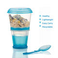 Contenedor de cereales para llevar, taza para desayuno, taza para leche, recipiente portátil para yogur y comida para llevar para viaje, con cuchara (azul)