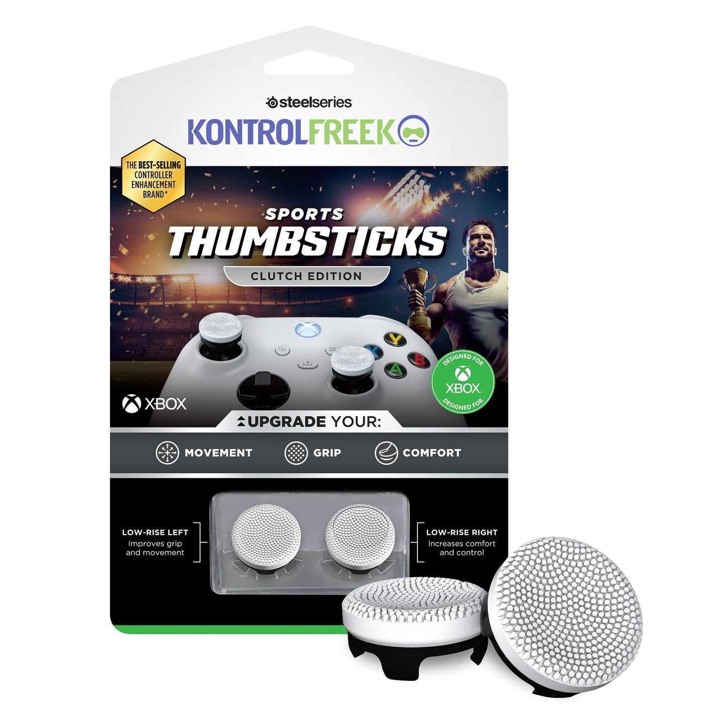 KontrolFreek Clutch for Xbox One and Xbox Series X Controller | Performance Thumbsticks | 2 Low-Rise Concave | Black & White